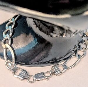 925 Fine Italian Sterling Silver 9MM Figaro Chain Link Bracelet 8 Inches 13g